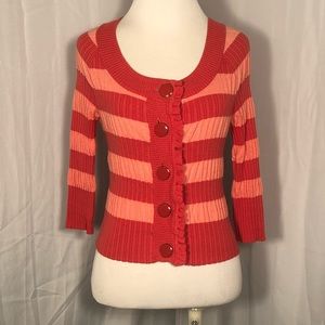 ELLE Red and Salmon Striped Cardigan XS